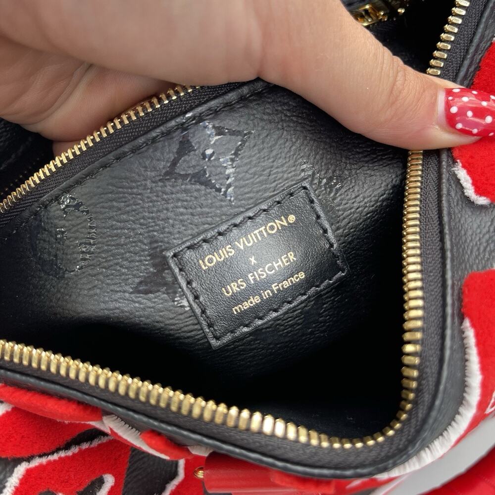 Louis Vuitton Speedy Bandouliere 25 Urs Fischer Black And Red Velvet And Leather - Picture 12 of 14